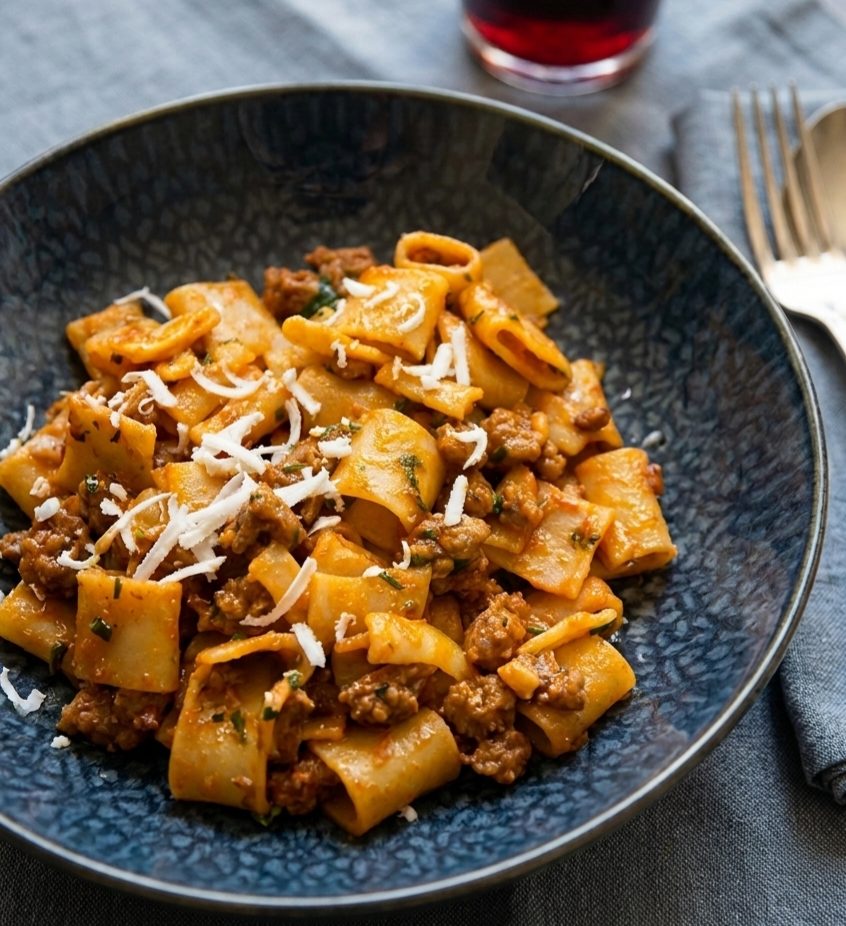 Pasta-Teller mit Tomatensoße